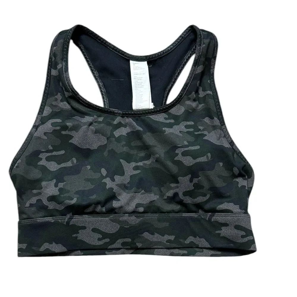 Fabletics Green, Black & Gray Camo Sports Bra